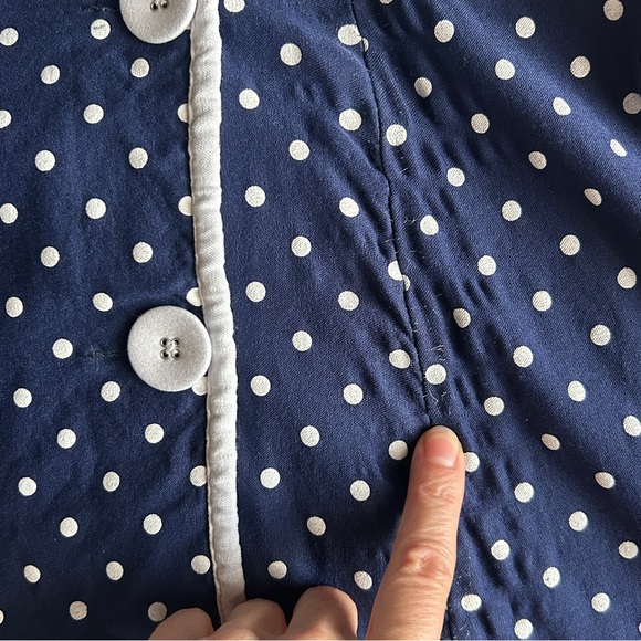 Unique Vintage 1950s Retro Plus Size Polkadot Button Blue Swing Dress, 3X / 20 - Picture 10 of 11